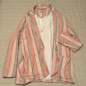FREE PEOPLE LINEN STRIPED BLAZER